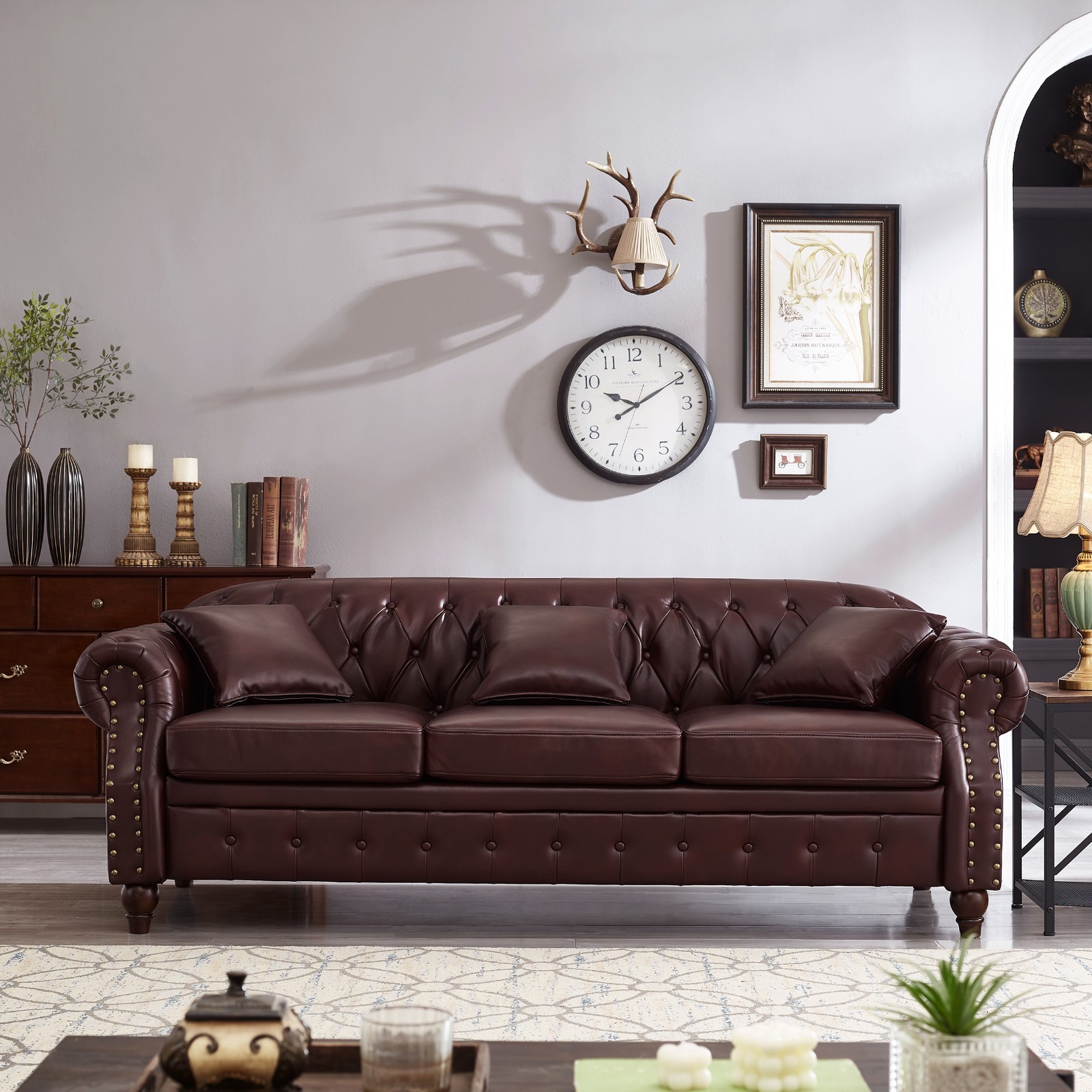 Chesterfield Faux Leather Sofa Button Tufted Couch With Storage Nailhead Trim gallery