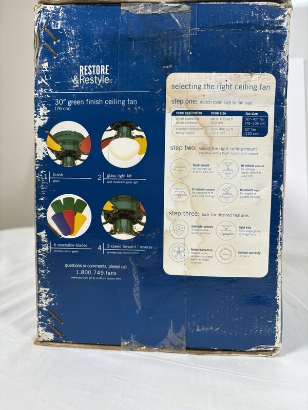 Restore & Restyle Petite Primary 30″ Multi-Color Ceiling Fan Green Finish New gallery