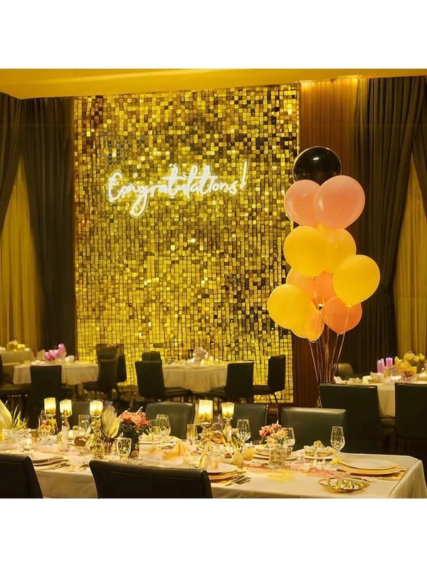 24/30pcs Shimmer Wall Backdrop Square Glitter Panels Birthday Wedding, Gold gallery