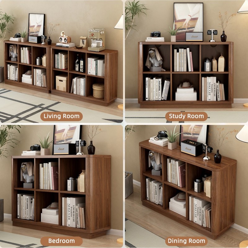 6 Cube Storage Bookcase 40" Wide Horizontal Bookshelf Curved Edge 2 Tier gallery