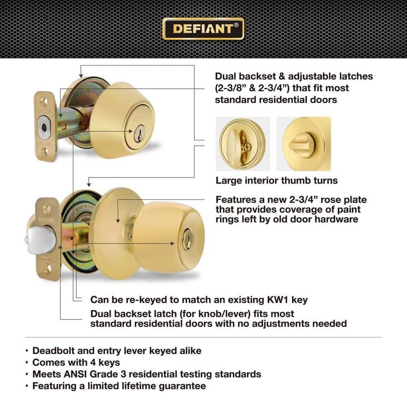 Defiant Brandywine Polished Brass Single Cylinder Keyed Entry Project Pack gallery