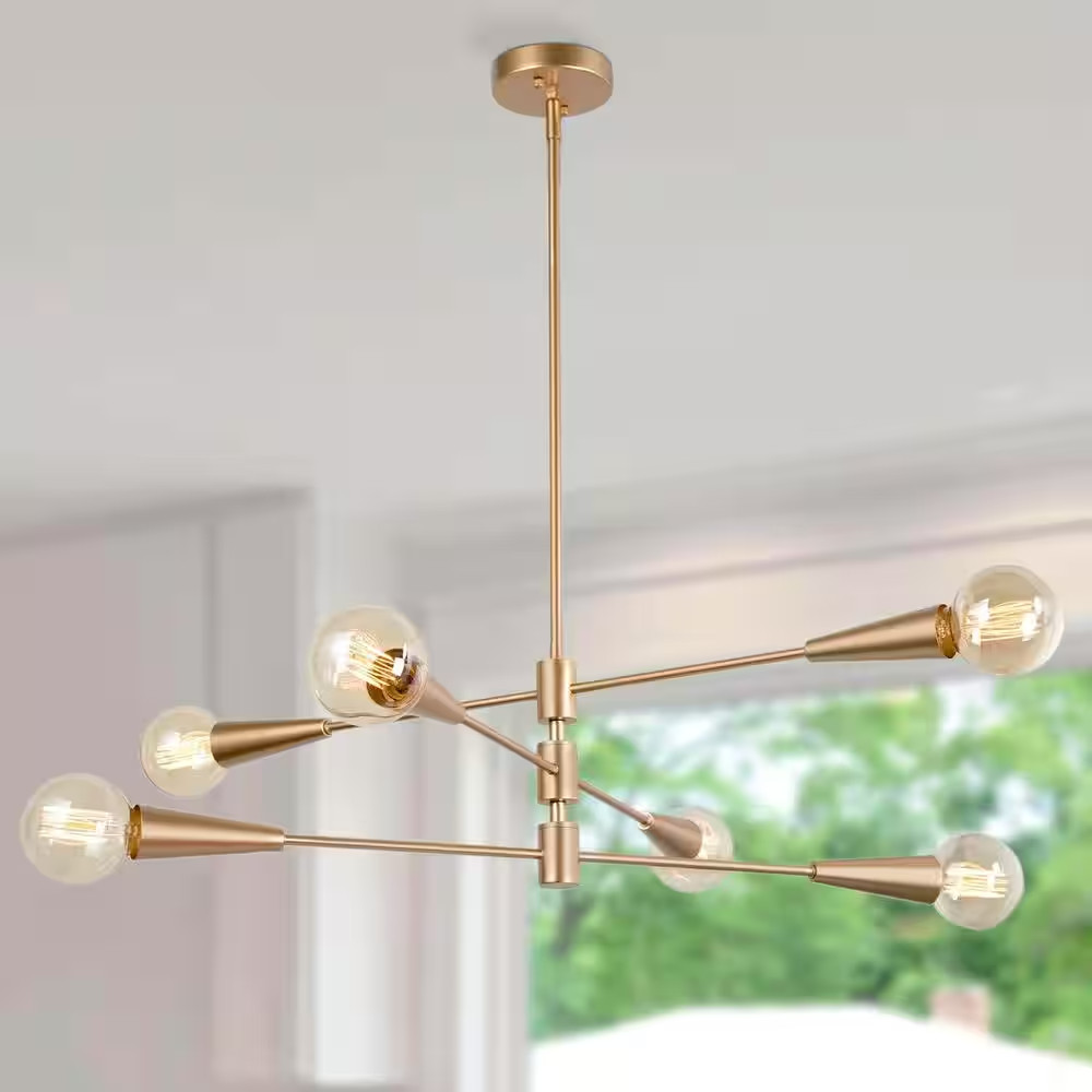 UOLFIN 6-Light Modern 31 in. Brass Gold Sputnik Tiered Pendant Chandelier gallery