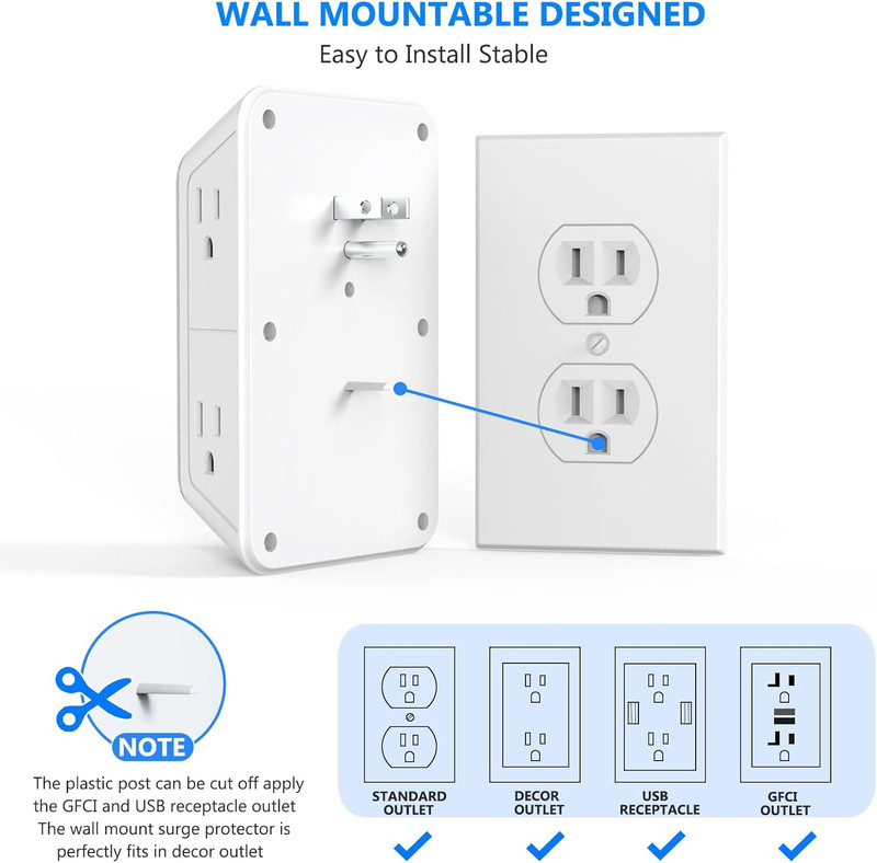 Outlet Extender Surge Protector 6 Outlet Splitter 4 USB Ports 2 USB C Multiple.. gallery