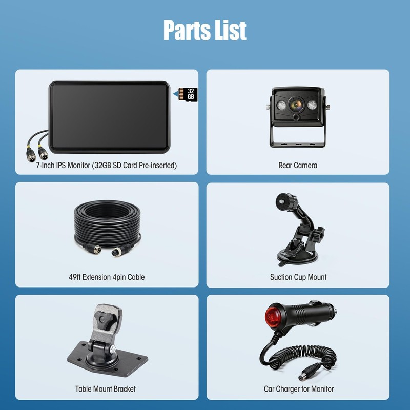 7" Touchscreen DVR System with Wired Backup Camera - 20G Vibration Proof gallery