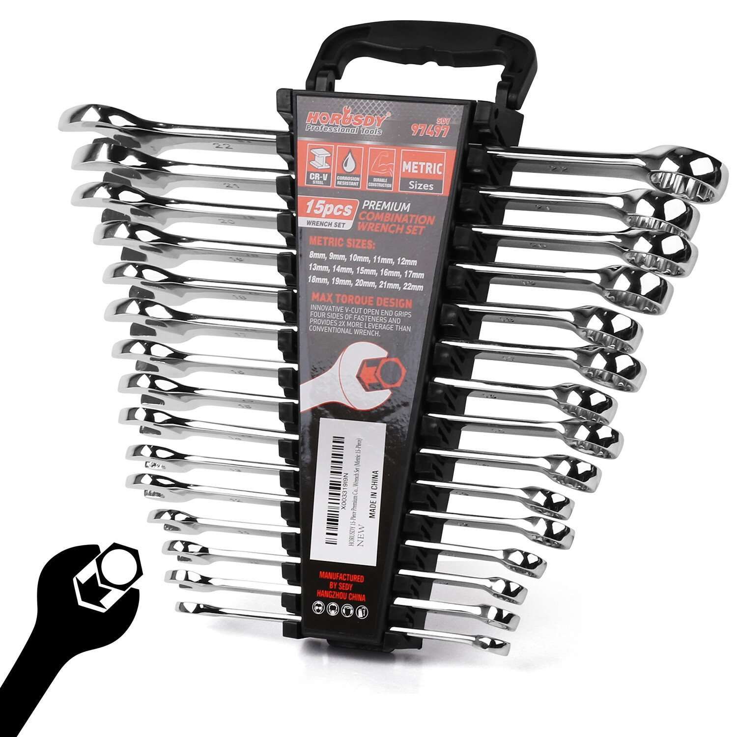 15PC Combination Spanner Wrench Ring Open Ended 8-22mm Metric 12 Point "V" Notch gallery