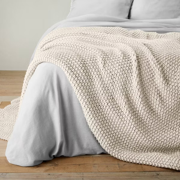 King Chunky Knit Bed Blanket Natural - Casaluna Acrylic Sweater Knit Cream NEW gallery