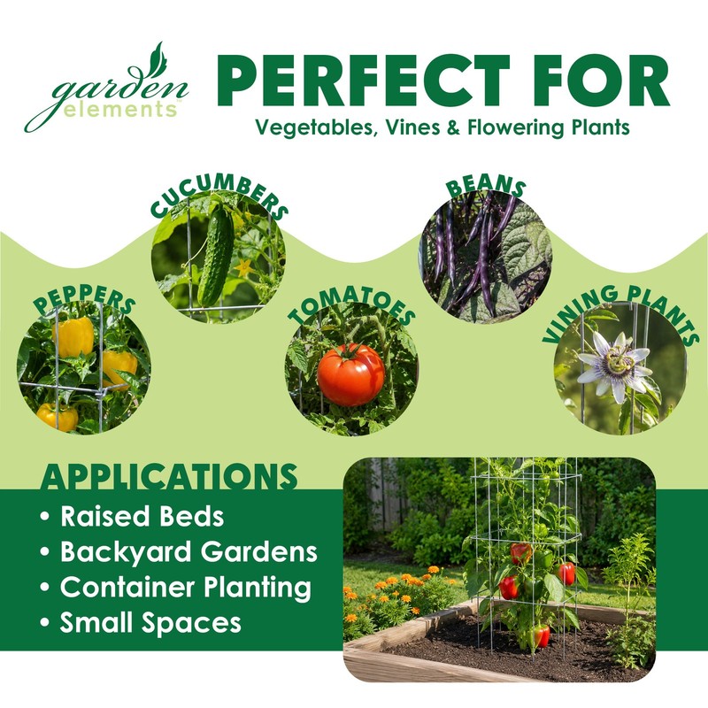 Garden Elements Square 8-Leg Collapsible Tomato Cages, 67in (Pack of 2) gallery