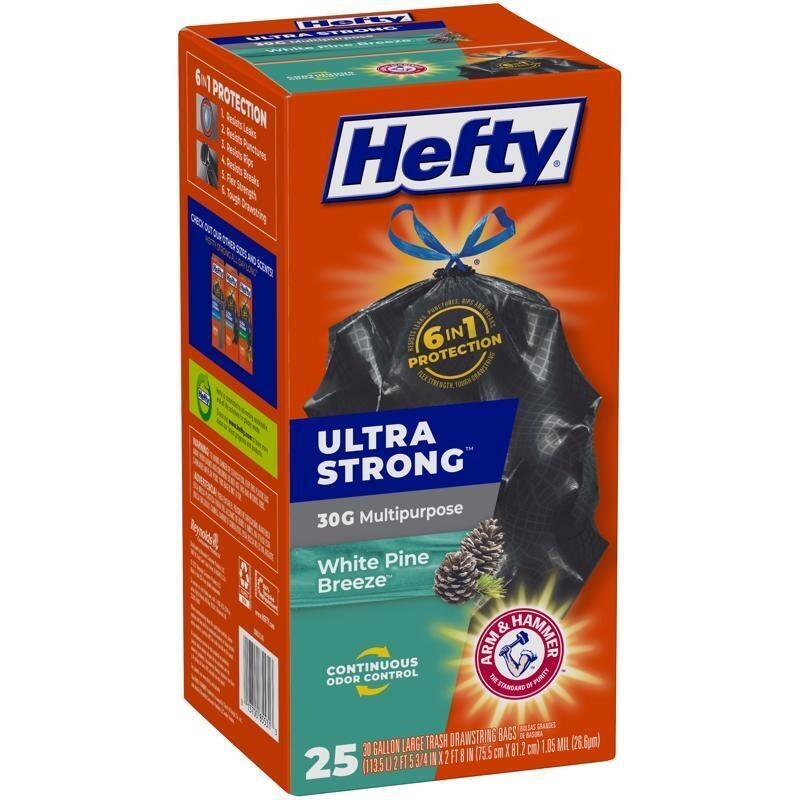 Hefty Ultra Strong Large Trash Garbage Bags 30 Gallon, 25pc Pine Breeze gallery