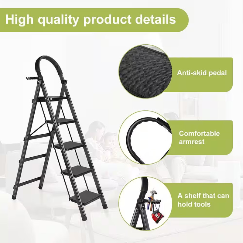 5-Step Iron Lightweight Step Stool (9 Ft. Reach), 330 Lb. Load Capacity, with a gallery