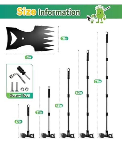 71in Weed Puller Tool with Long Handle, 2 in 1 Adjustable Manual Weeders for gallery