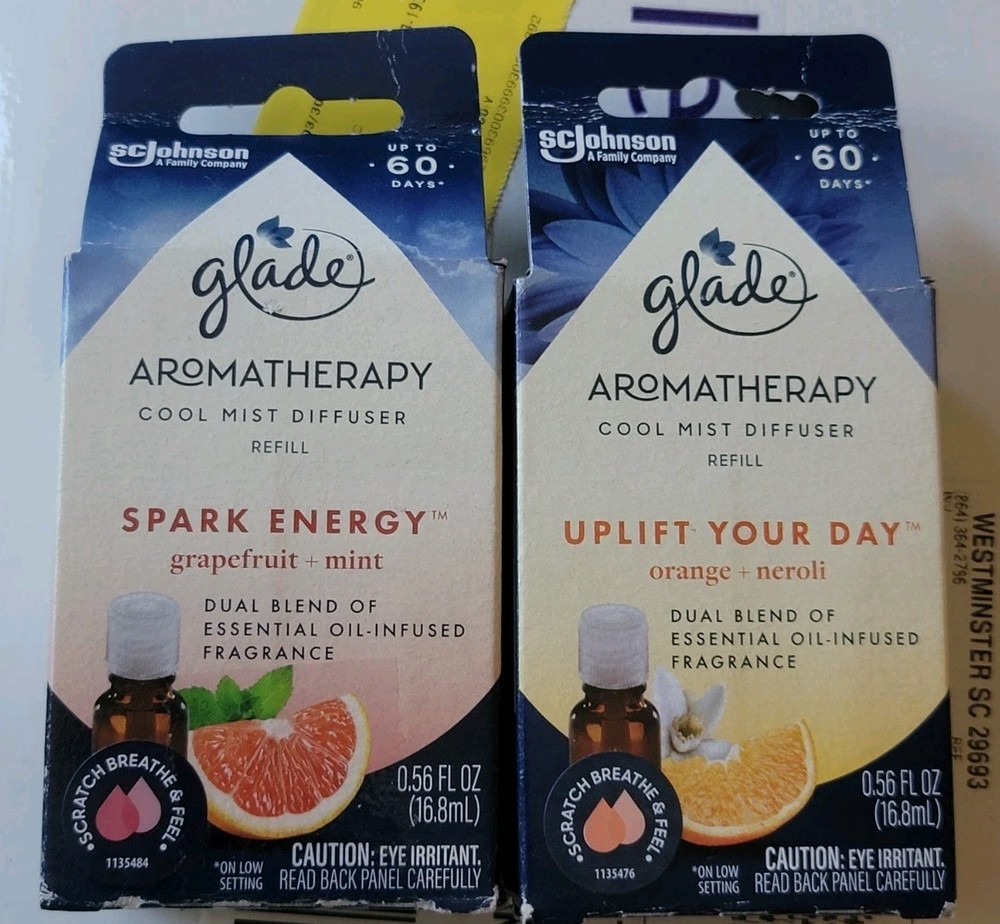 2x Glade Aromatherapy Cool Mist Diffuser Refills Orange Neroli ,Grapefruit Mint