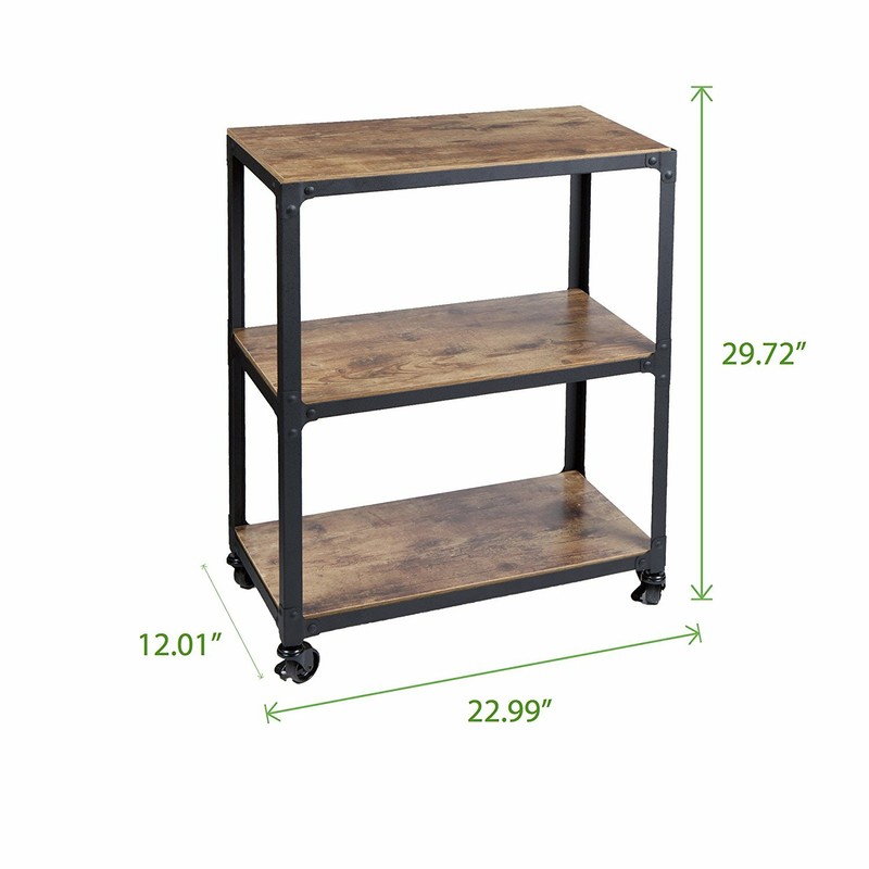 Rustic Brown Black 3 Tier Utility Serving Cart Rolling Kitchen Office Storage gallery