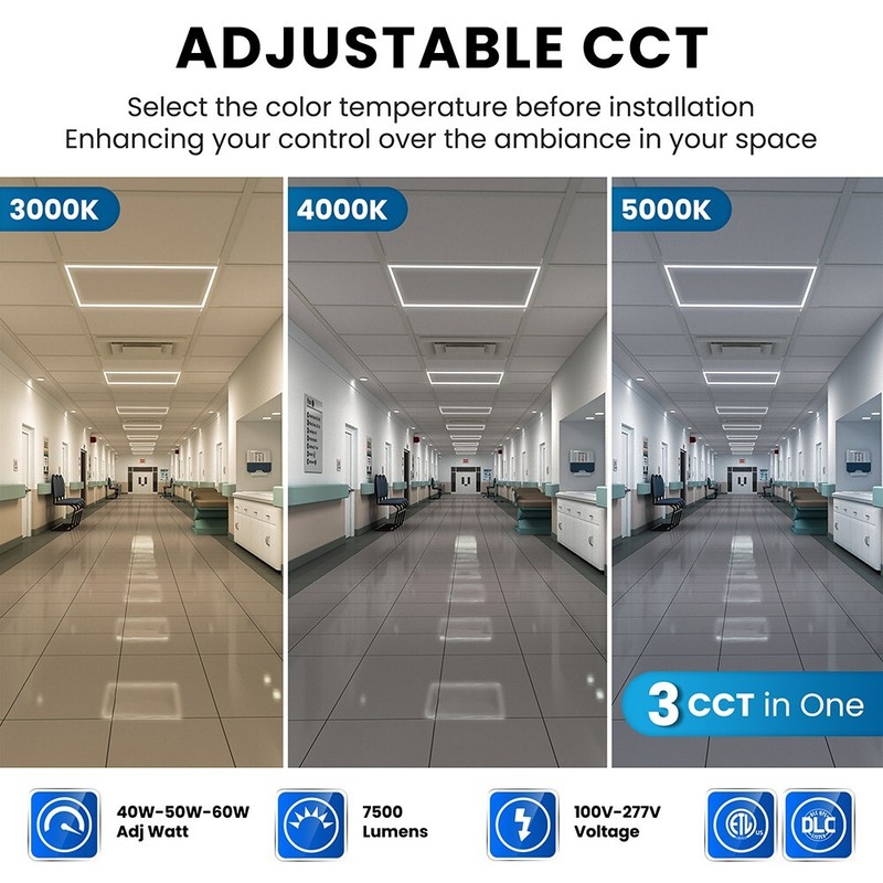 LED 2x4 Edge Lit Panel Adj 40-60W & CCT 3K-5K, 7500Lm 100V-277V Pack of 4 gallery