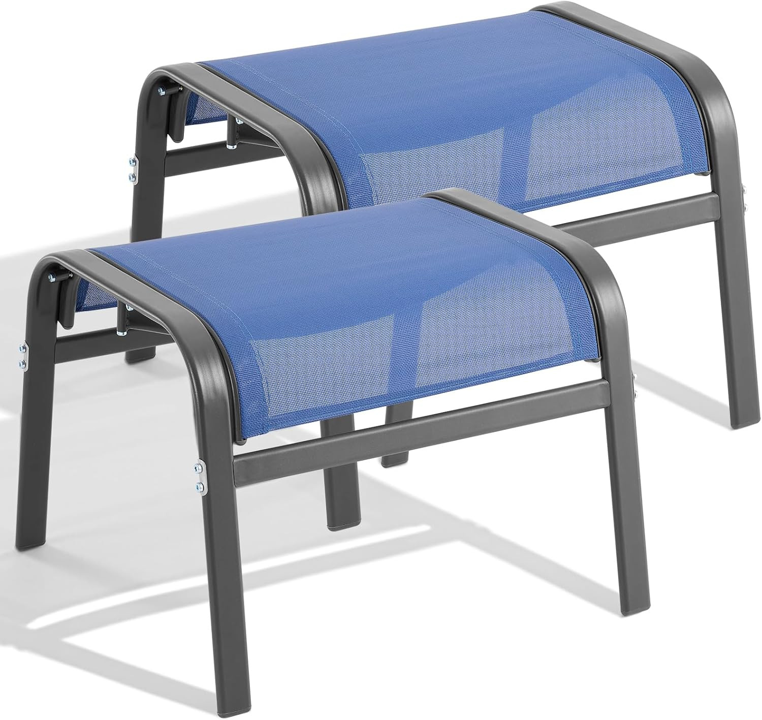 Stackable Outdoor Ottoman Set of 2 - All Weather Foot Stools, Blue gallery