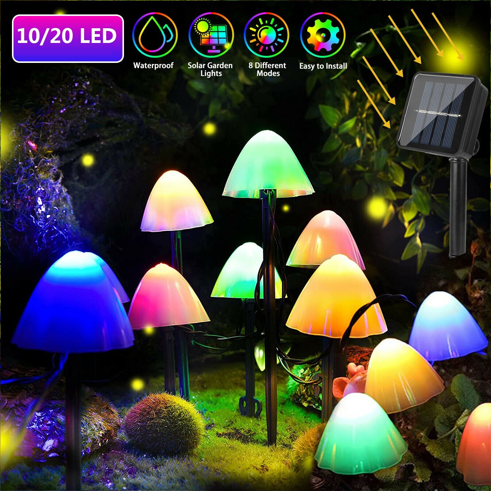 LED Garden Solar Mushroom Lights String Fairy Outdoor Landscape Patio Decor Lamp gallery