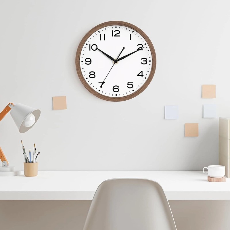 Chic 10-Inch Walnut Grain Wall Clock - Silent Quartz Movement for Modern Spaces gallery