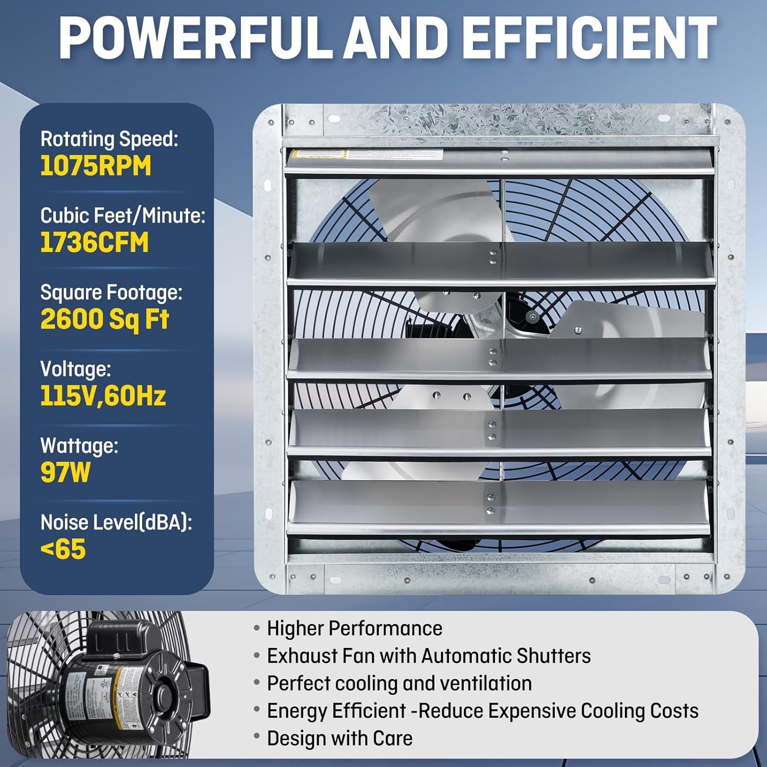 18" Wall Mounted Shutter Exhaust Fan, Automatic Shutter, with Thermostat and Var gallery