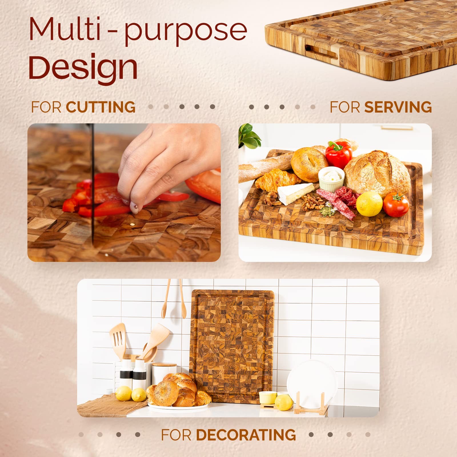 Yes4All Durable Teak Cutting Boards For Kitchen 17L X 13W X 1.5 Thick Medium gallery