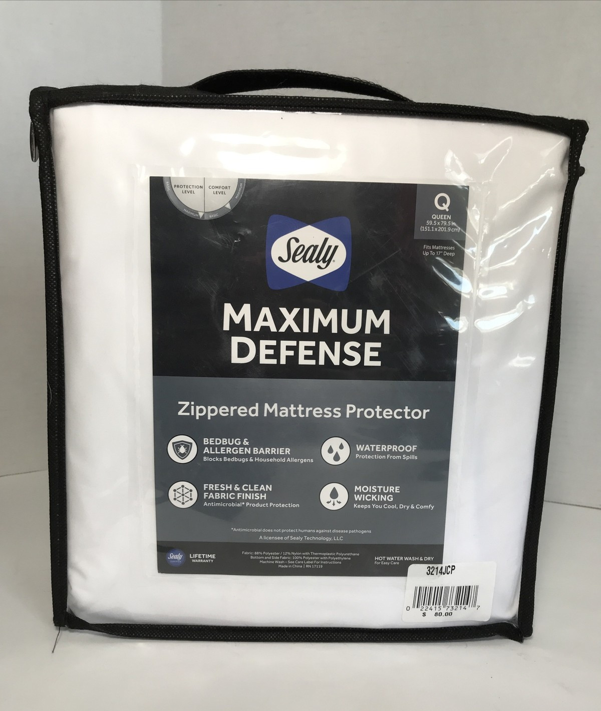 SEALY QUEEN ALLERGY MATTRESS PROTECTION 60"X 80" WHITE Zip closure gallery