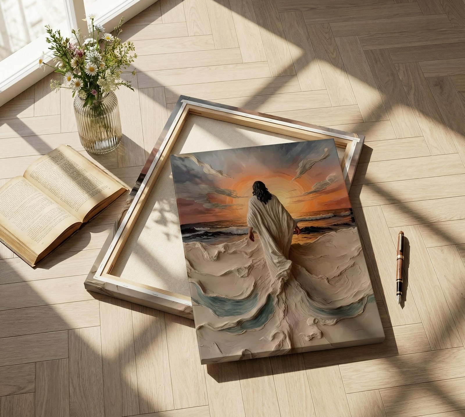 Abstract Jesus Walking on Water Canvas Wall Art Christian Spiritual Wall Deco... gallery