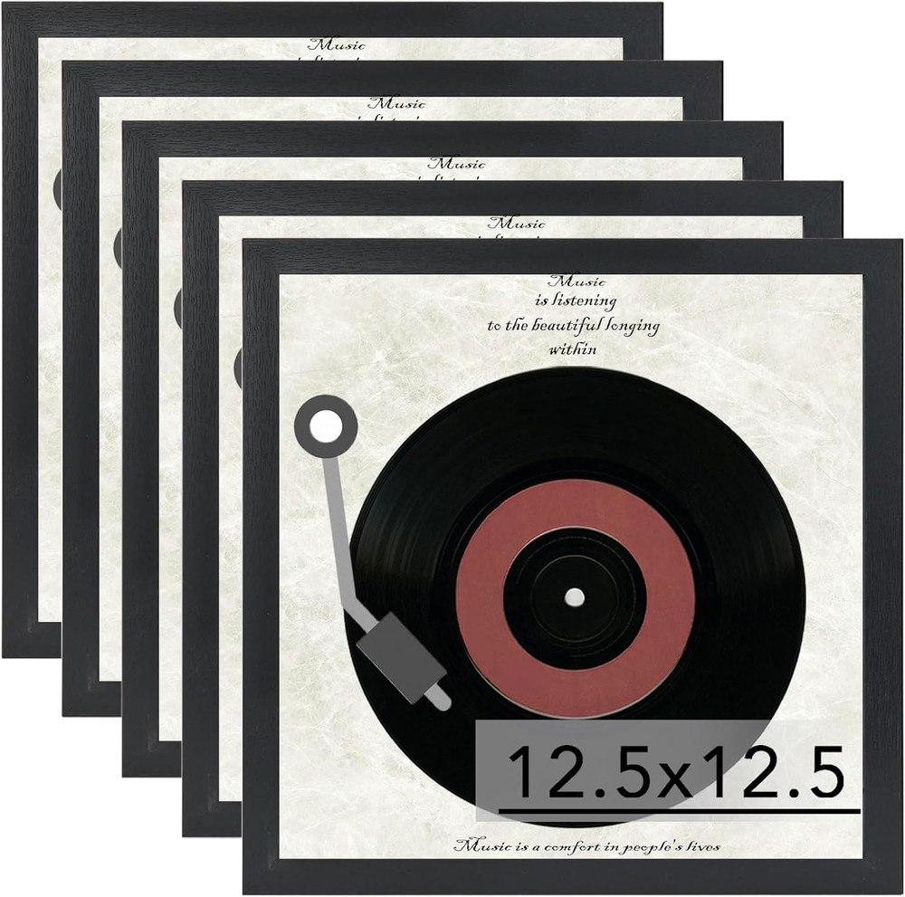 5 Pack Vinyl Record Frames 12x12 LP Album Cover Wall Display 12.5x12.5 Black