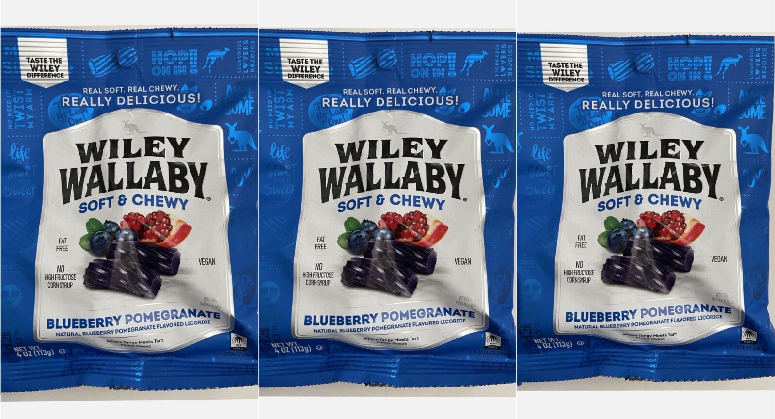 3x Bags Wiley Wallaby Soft & Chewy Blueberry Pomegranate Gourmet Licorice 4oz gallery