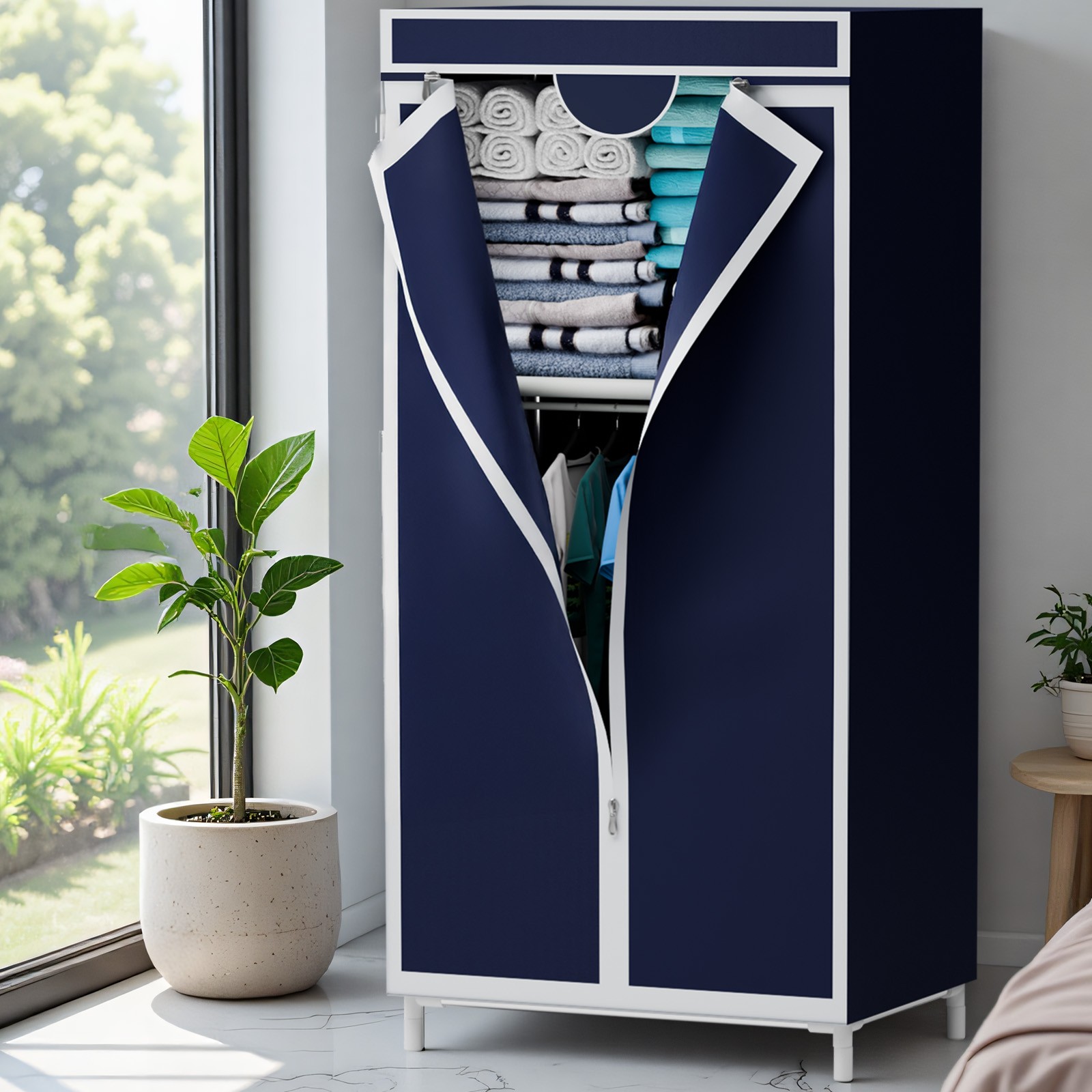 Clothes Storage Closet Organizer Wardrobe Rack Shelf Dustproof Home Portable gallery