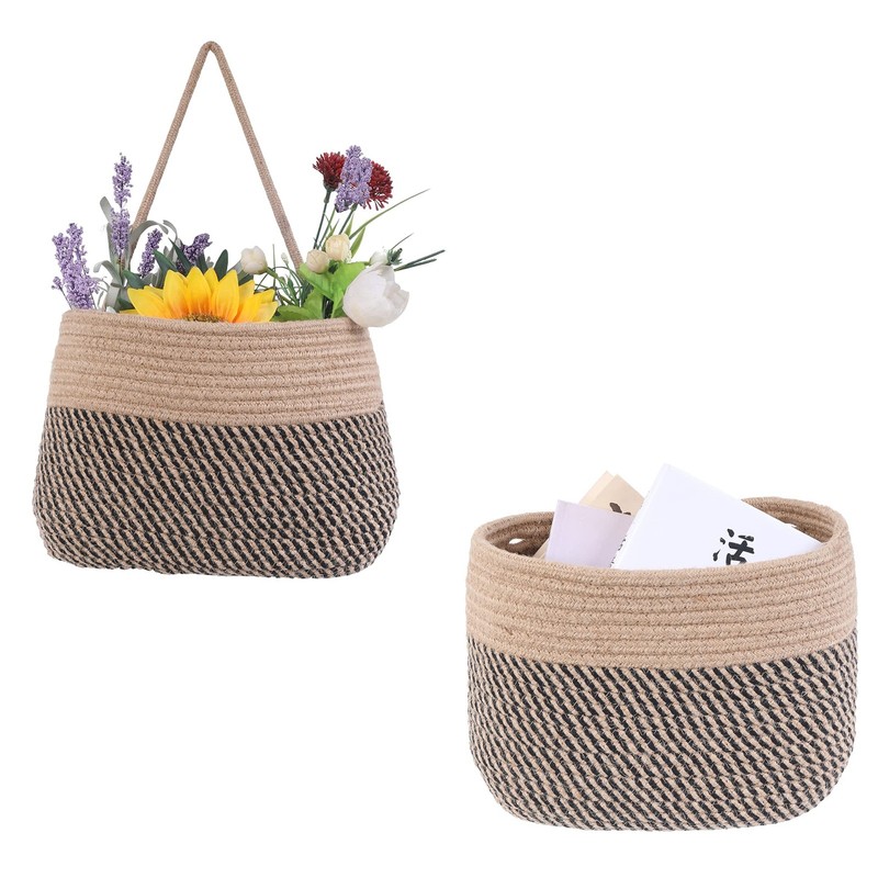 Over The Door Hanging Basket, 2 Tier Cotton Rope Woven Wall Basket, Magazine ... gallery