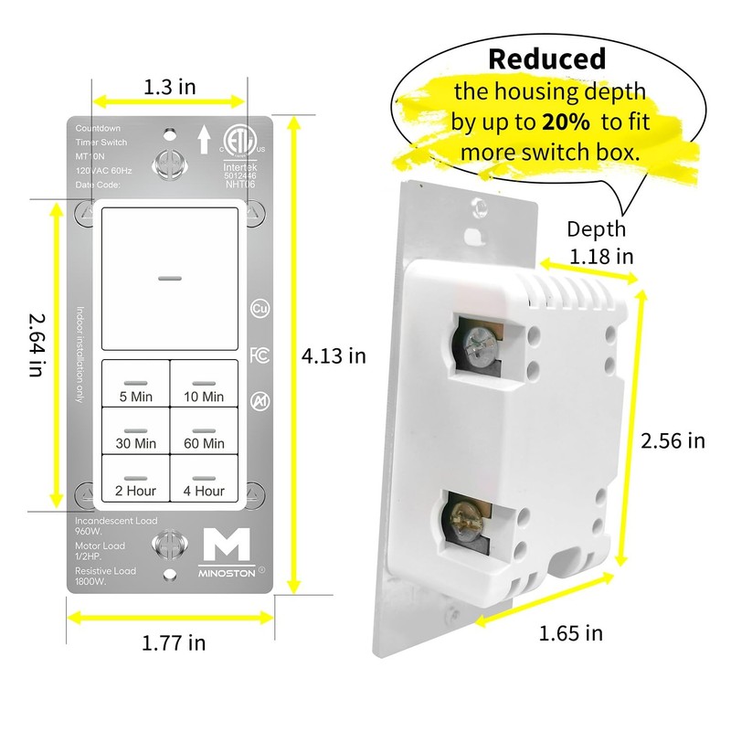 Countdown Timer Switch for Bathroom Fans and Lights 5/10/30/60 min 2/4 Hours ... gallery