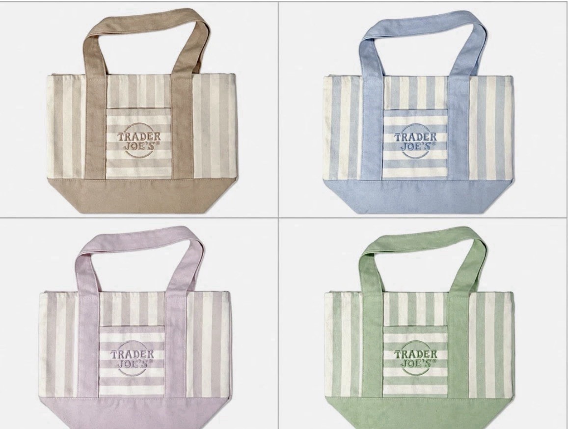 Trader Joe’s Striped Mini Canvas Tote Bags 2026 .. Pink, Beige, Green, Blue gallery