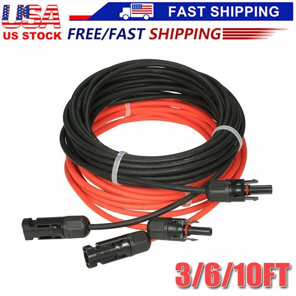 Black+Red 10 AWG Solar Panel Extension Cable Silicone Flexible Wire Connectors gallery