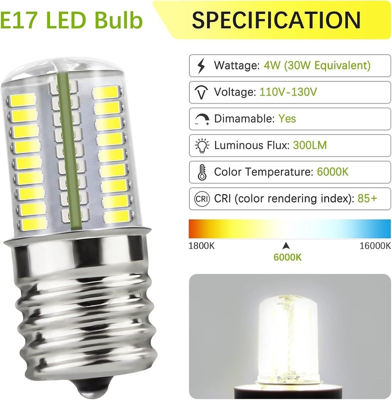 LED E17 Bulb Dimmable - 4W 30W Equivalent, Daylight White for Kitchens, 2-Pack gallery