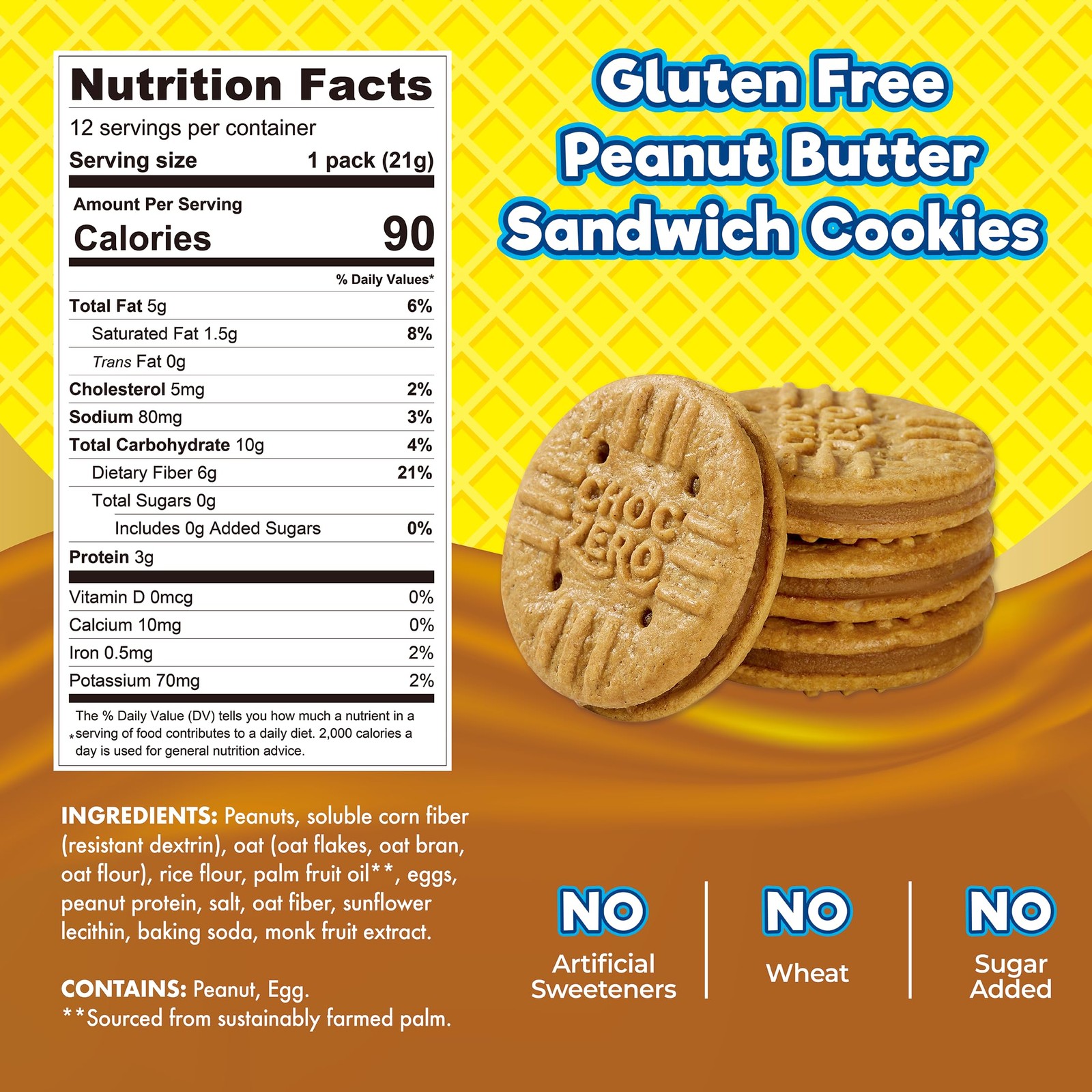 ChocZero Peanut Stackers Sandwich Cookies Gluten Free, 24 Cookies, 9 oz gallery