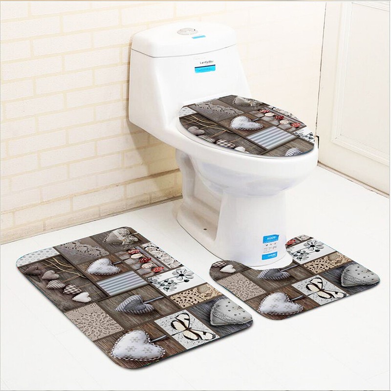 US 3-Piece Bathroom Rug Set Include U-Shaped Contour Toilet Mat Machine Washable gallery