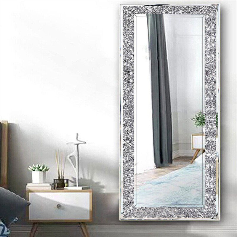 Large Crystal Crush Diamond Rectangle Silver Mirror Wall Hang Frameless Mirror gallery