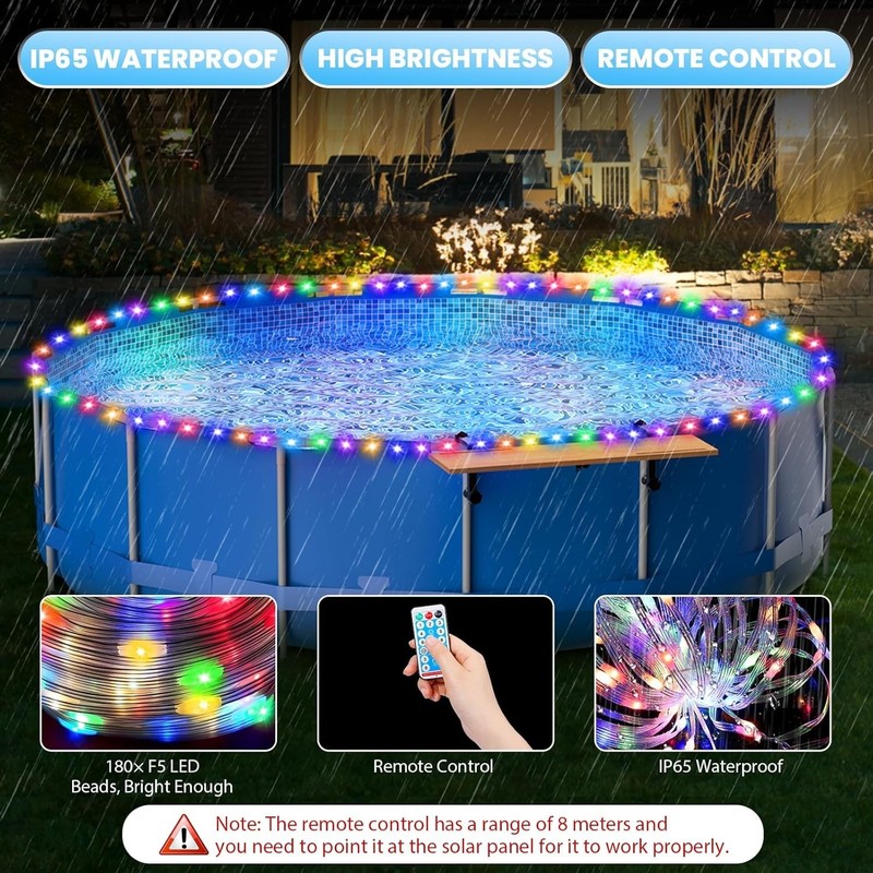 65Ft Solar Pool Lights for above Ground Pools, 180 Leds Remote IP65 Waterproo... gallery