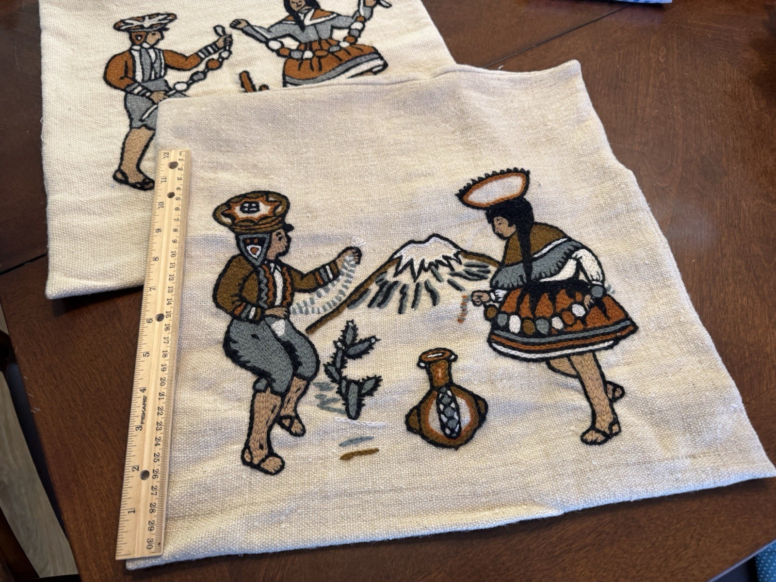 2 Peruvian Andean Embroidered Folk Art Accent Toss Throw Pillow Covers 15x15 gallery