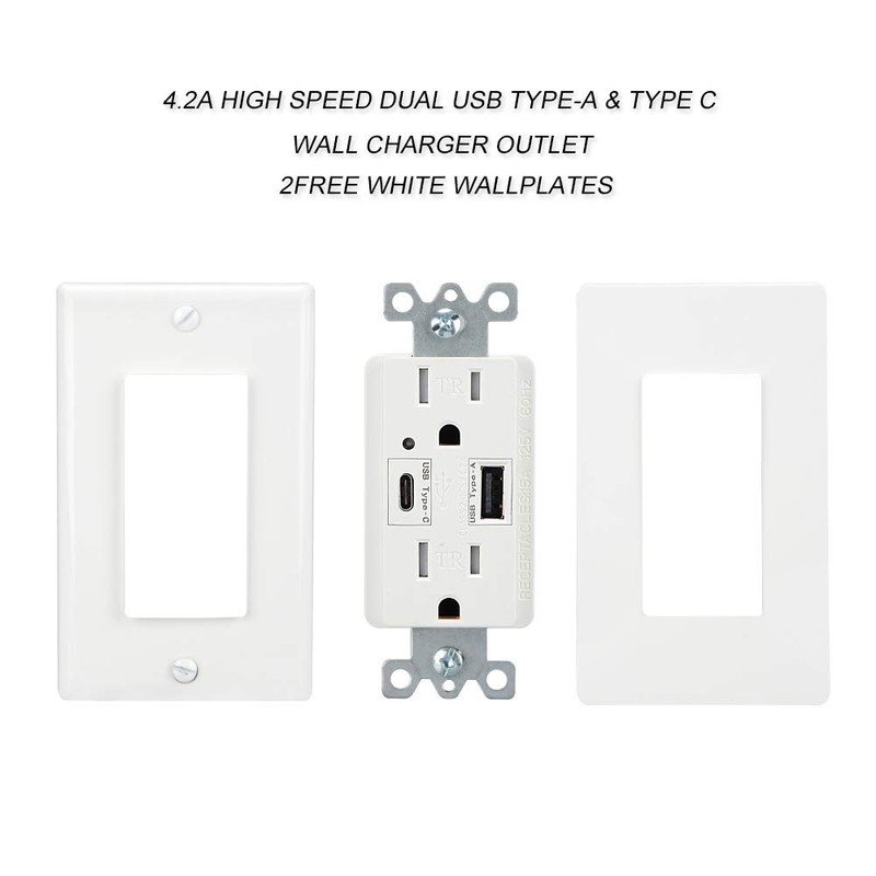 Type A & Type C USB Wall Charging Outlet, 4.2A High Speed Dual USB Socket, 15... gallery
