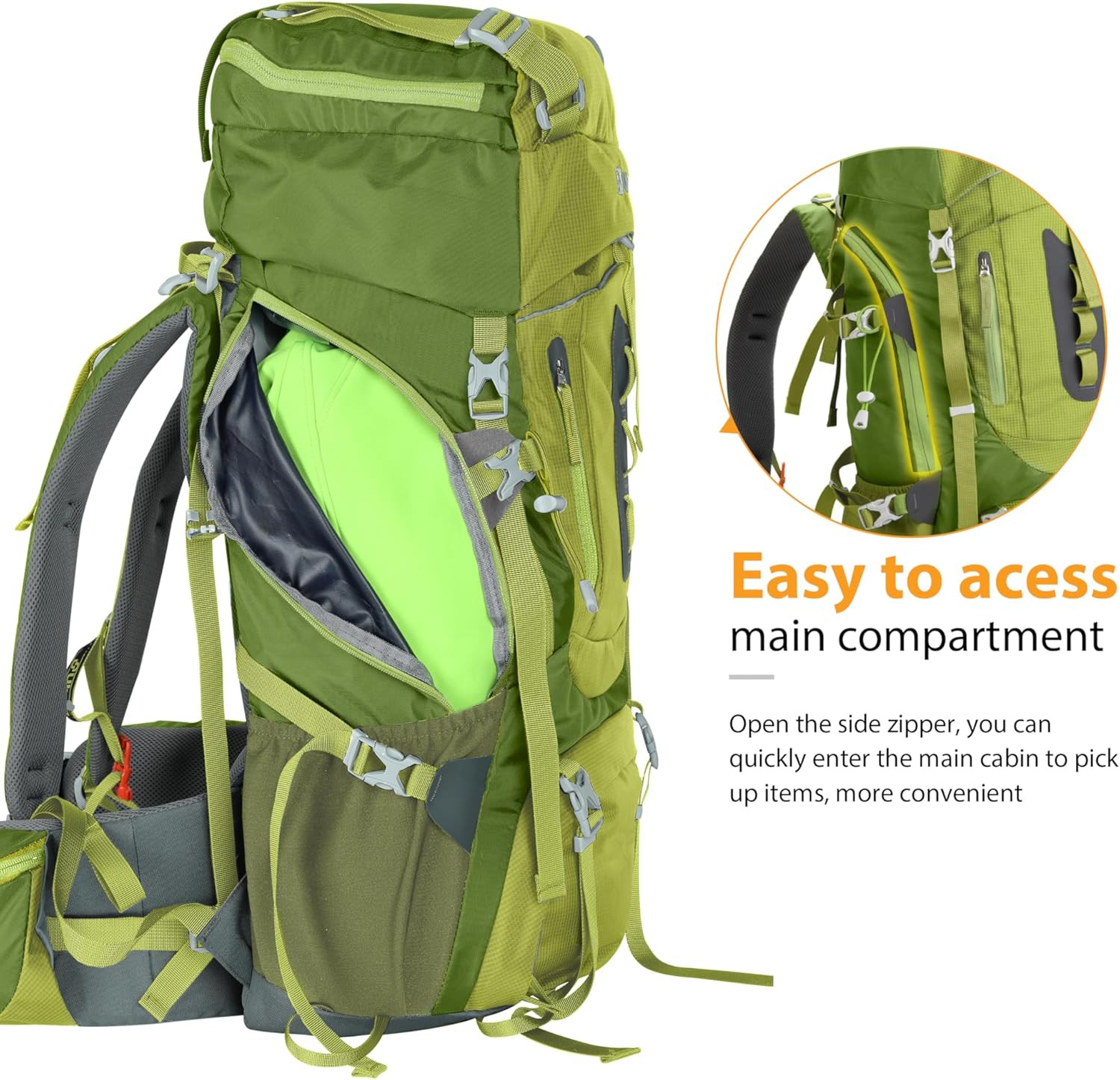 60L Internal Frame Hiking Backpack Waterproof Camping Backpack with Rain Cover 4