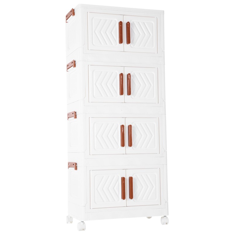 4 Tier Stackable Storage Bins with Lids Doors Wheels Storage Drawer (White) gallery