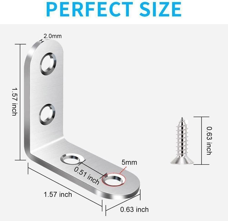 Stainless Steel L-Shaped Bracket Corner Brace 1.5in 90 Degree Angle Corner Lot gallery