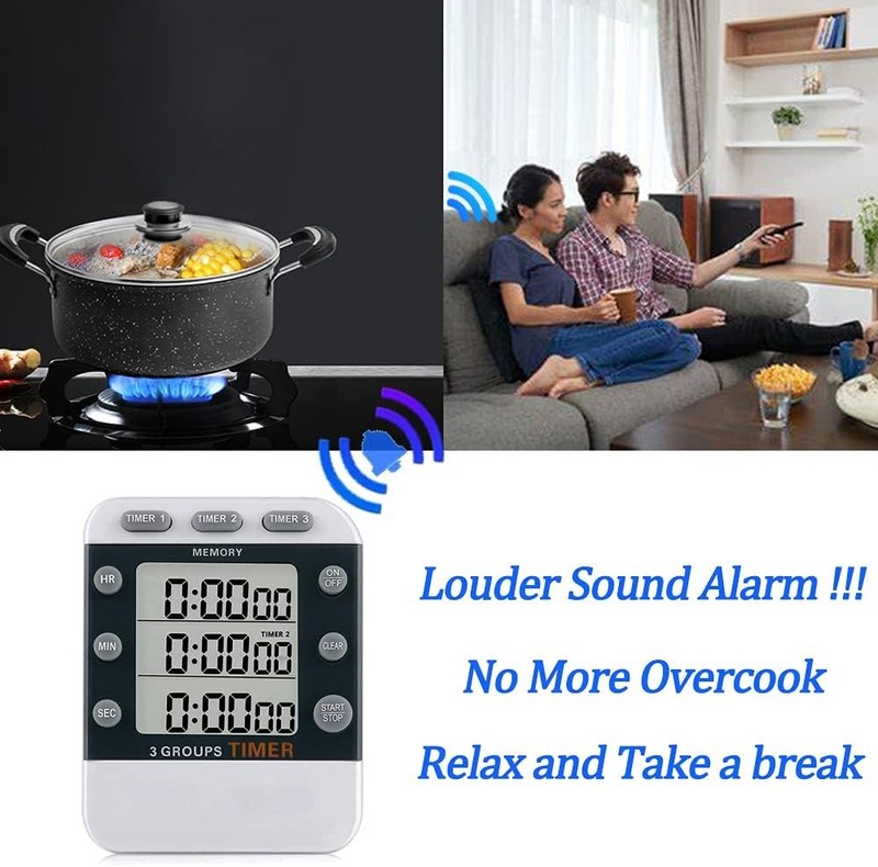 Digital Dual Kitchen Timer for Cooking, 3 Channels Count Down/up Triple Multi gallery