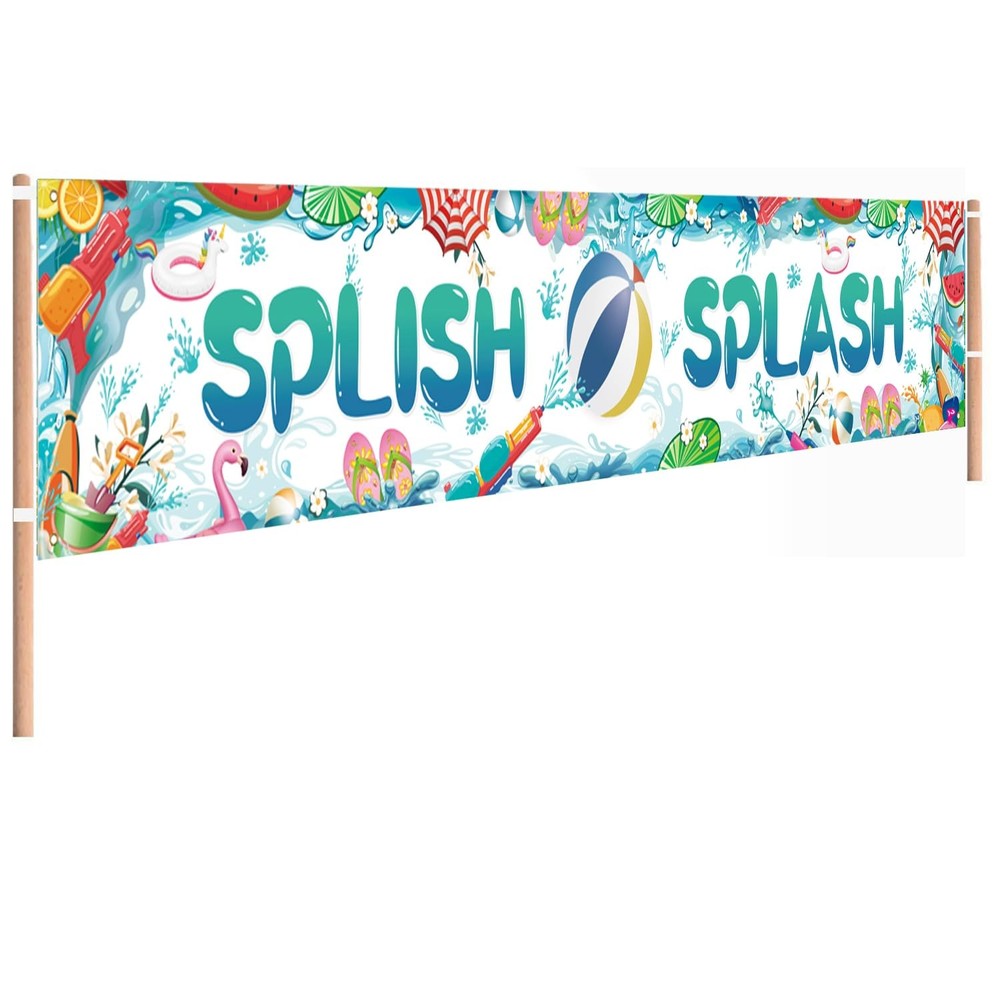 Splish Splash Pool Party Decorations Banner, 118 x 20 Inch Summer Pool Party ...