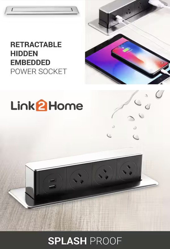 Link2Home Horizontal Pop Up Socket 3 Outlets and 2 USB 6ft gallery