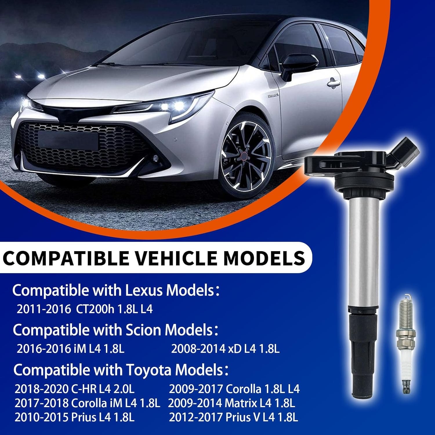 4 Ignition Coils & Iridium Plugs for Toyota Corolla 2009-17, Fix Misfire & CEL!! gallery