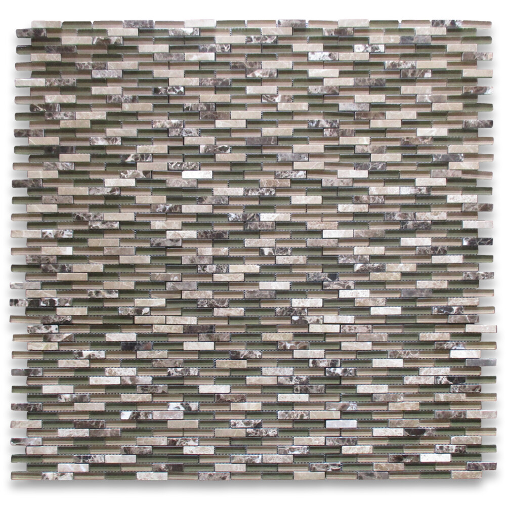 A62002 Glass Mosaic Tile Green Brown Glass Emperador Dark Marble Backsplash gallery