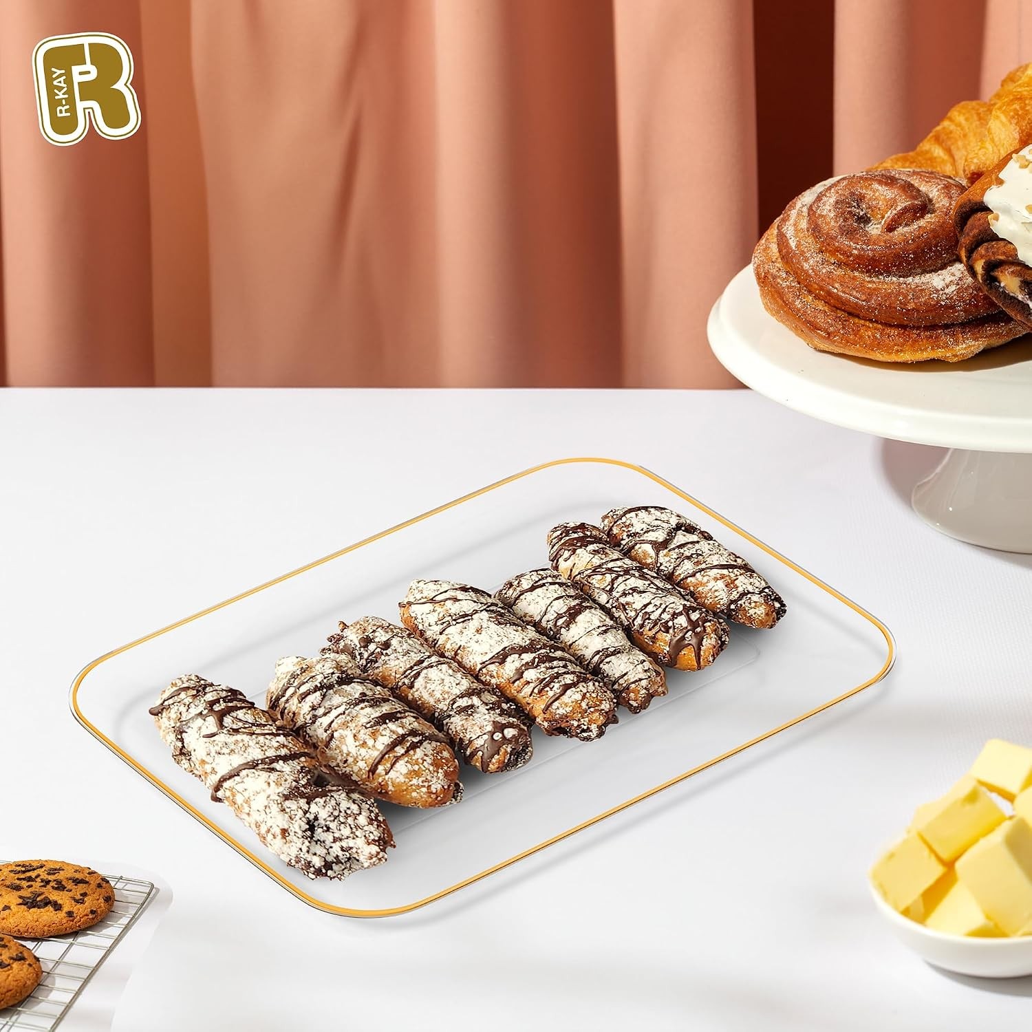 3 Pack Plastic Serving Trays for Party - Gold Serving Tray 8 x 11 Inch - Heavy gallery