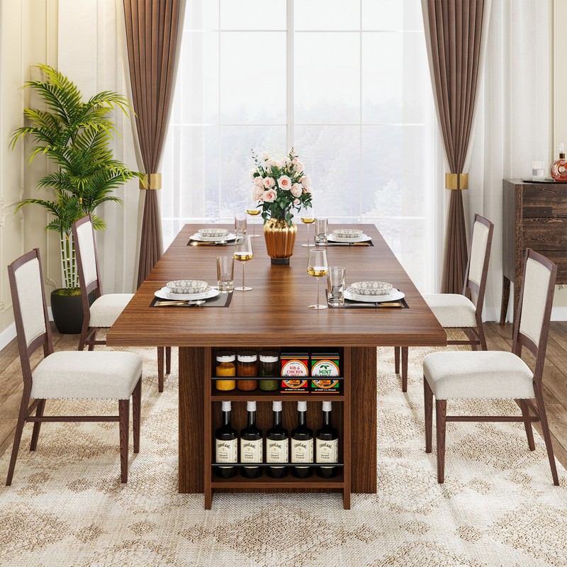 63" Rectangular Dining Table with Storage, Wood Dinner Kitchen Table for 4 to 6 gallery
