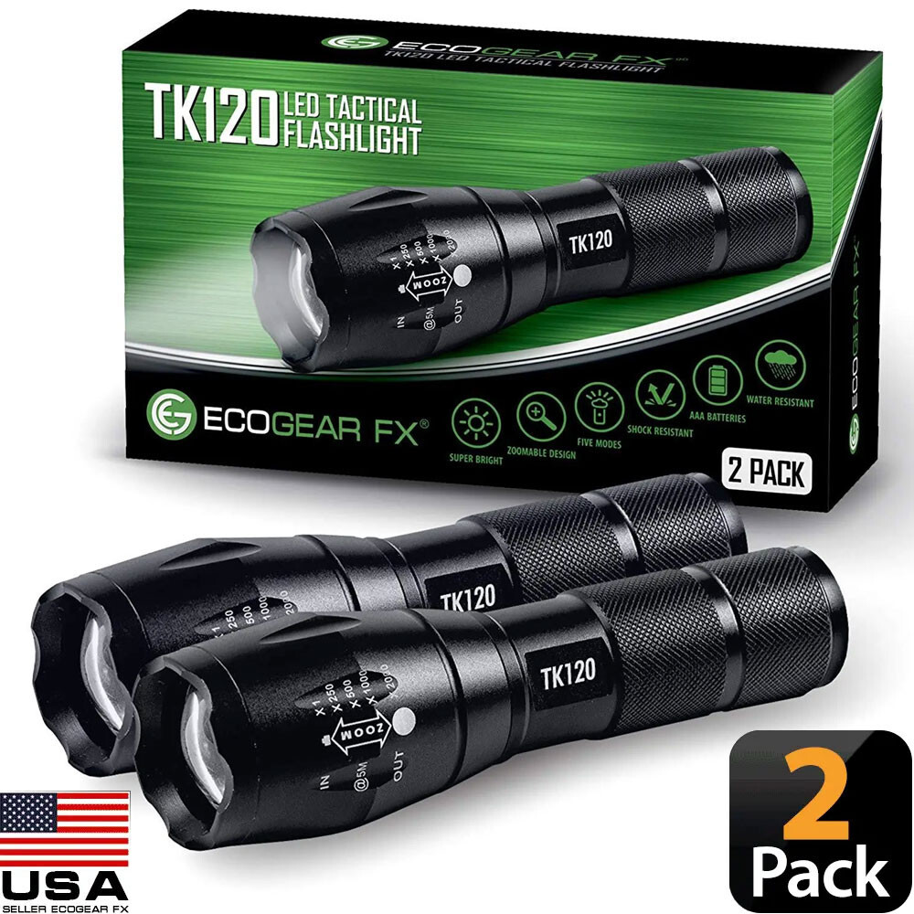 Tactical Flashlight 5 Modes LED 18650 Zoom Light Best Gift for Men - 2 PACK gallery