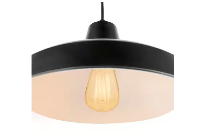 Hampton Bay 1-Light Black Warehouse Pendant Hanging Light with Metal Shade gallery